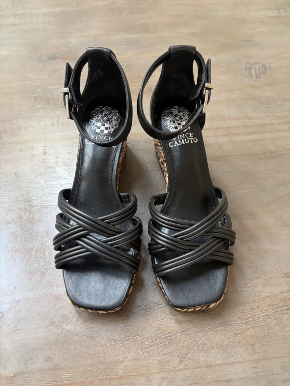 Vince Camuto Jilesa Black, Leather Espadrille Sandals.